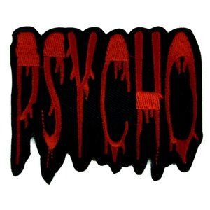 Psycho Black & Red Embroidery Iron on Patch Applique Goth Punk Horror Rockabilly